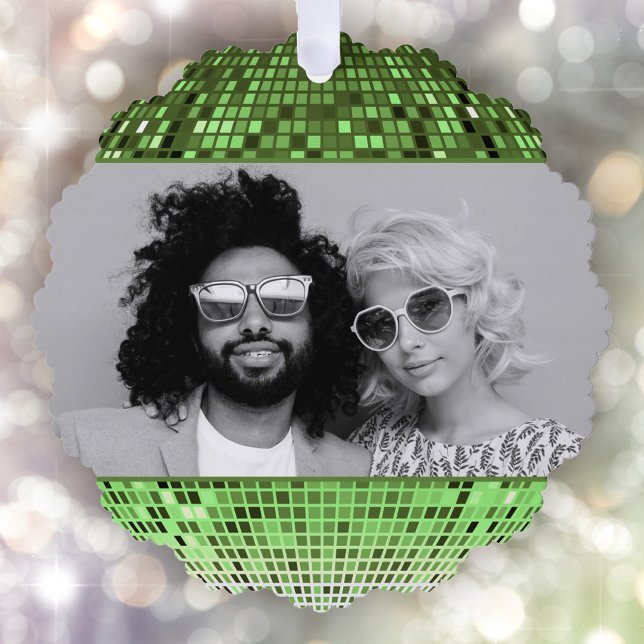 Joyful Vibes Retro Disco Ball Photo Christmas  Ornament Card (Creator Uploaded)