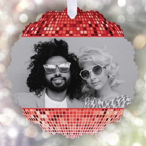 Joyful Vibes Retro Disco Ball Photo Christmas  Ornament Card