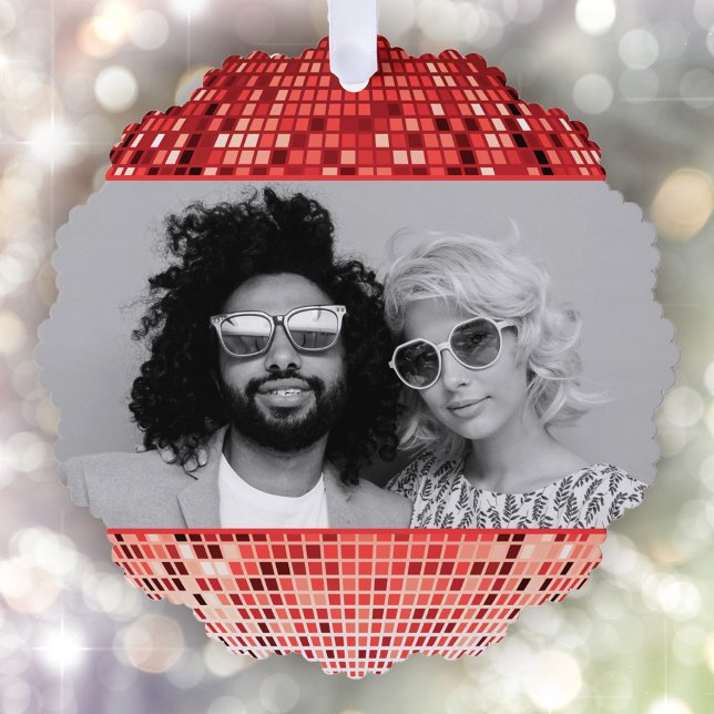 Joyful Vibes Retro Disco Ball Photo Christmas  Ornament Card (Creator Uploaded)