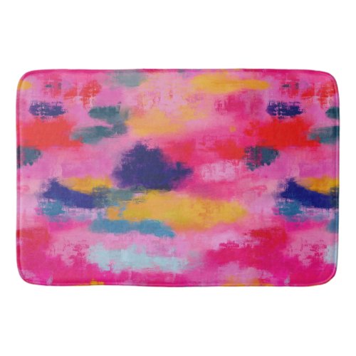 Joyful Vibrant Abstract Pink Bath Mat