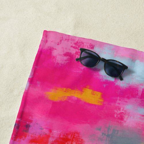 Joyful Vibrant Abstract Pink Beach Towel