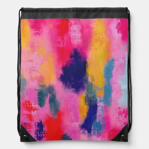 Joyful Vibrant Abstract Pink Drawstring Bag