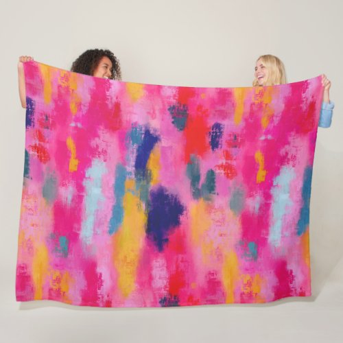 Joyful Vibrant Abstract Pink Fleece Blanket