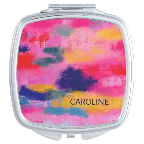 Joyful Vibrant Abstract Pink Personalized Compact Mirror