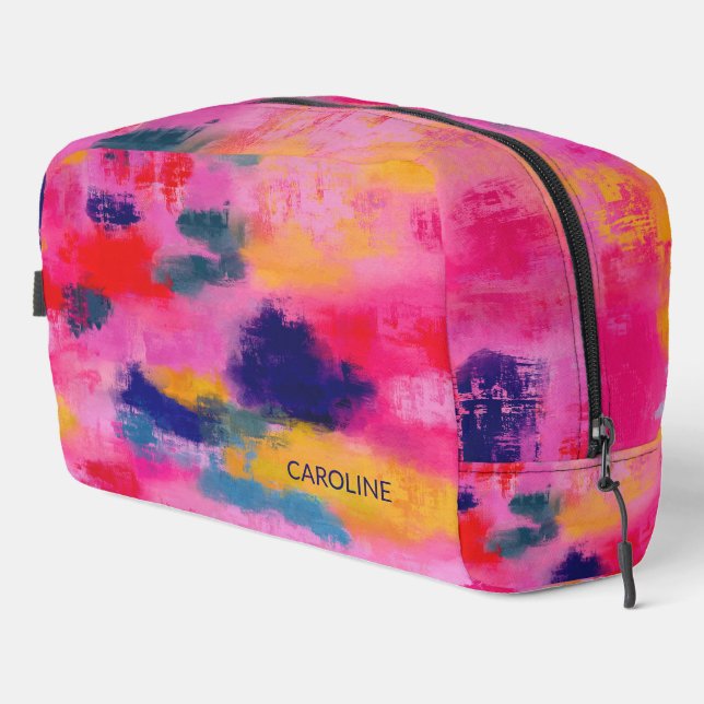 Joyful Vibrant Abstract Pink Personalized Dopp Kit (Right Corner)
