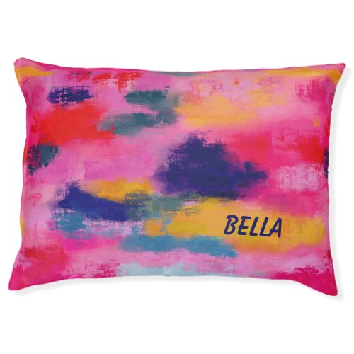 Joyful Vibrant Abstract Pink Personalized Pet Bed