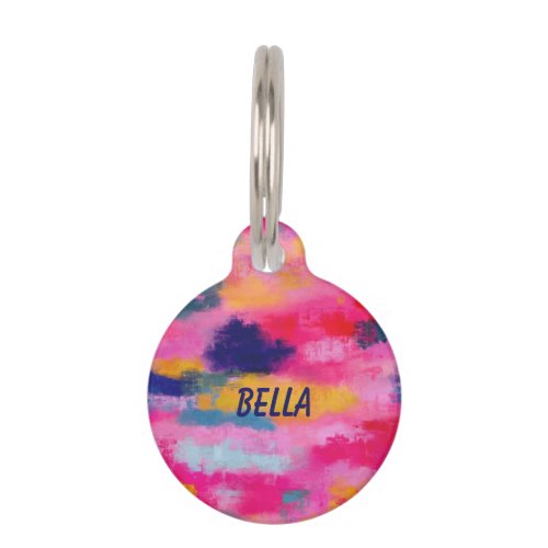 Joyful Vibrant Abstract Pink Personalized Pet ID Tag