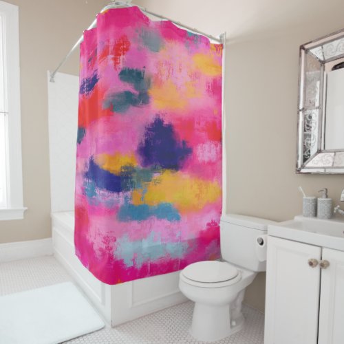 Joyful Vibrant Abstract Pink Shower Curtain