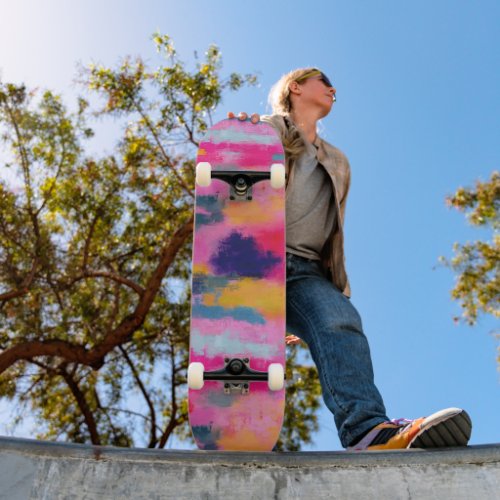 Joyful Vibrant Abstract Pink Skateboard