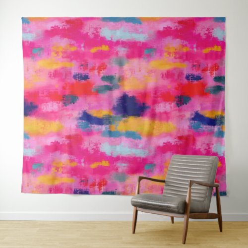 Joyful Vibrant Abstract Pink Tapestry