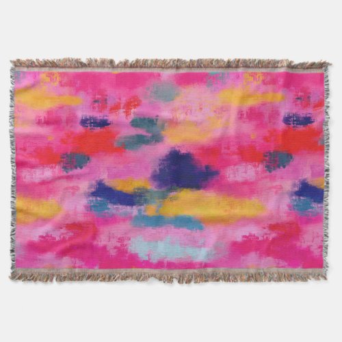 Joyful Vibrant Abstract Pink Throw Blanket