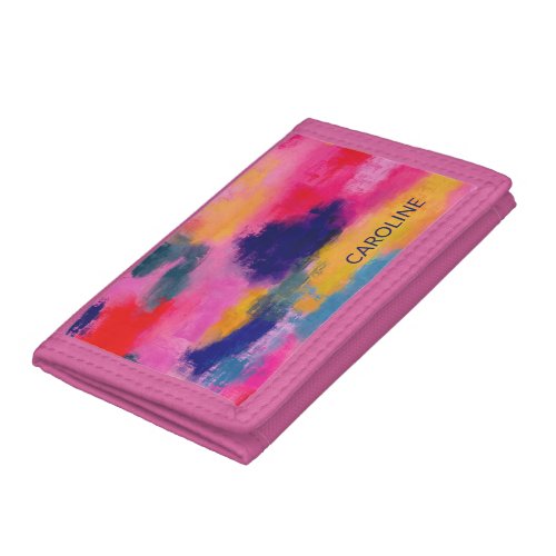 Joyful Vibrant Abstract Pink Trifold Wallet