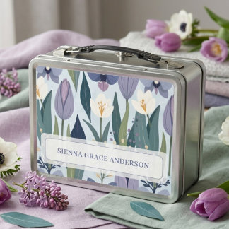 Joyful Vibrant Spring Tulip Floral Lilac Blue MH26 Metal Lunch Box