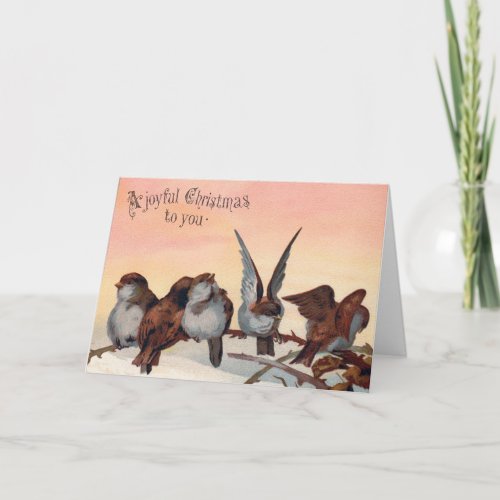 Joyful Vintage Bird Art Christmas Card