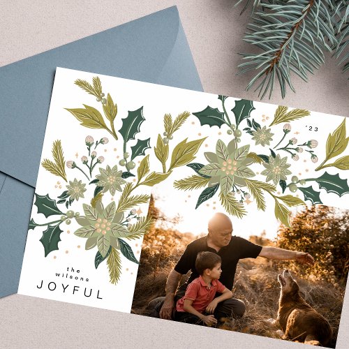 JOYFUL  Vintage CHRISTMAS Botanicals Photo Frame Holiday Card