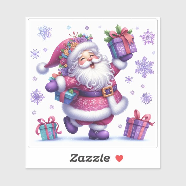 Joyful Violet Christmas Sticker With Festive Santa (Sheet)
