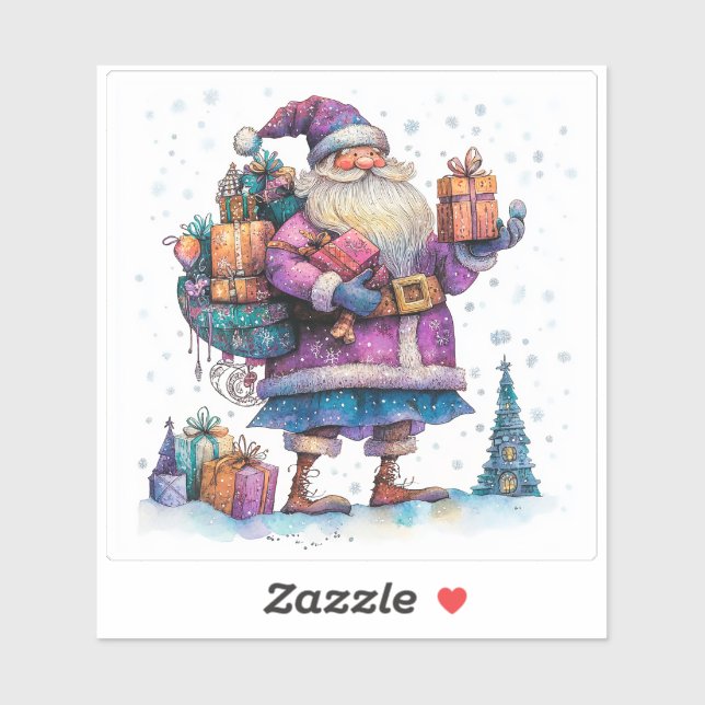 Joyful Violet Santa Celebrates Christmas Sticker (Sheet)