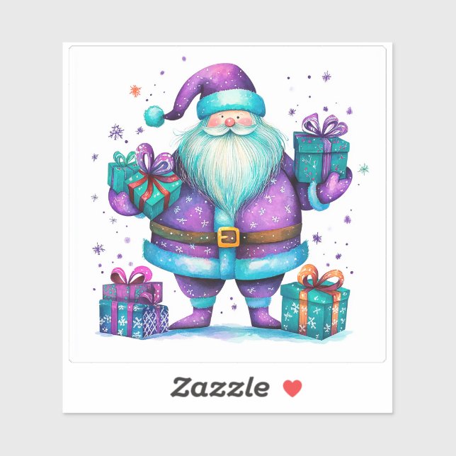Joyful Violet Santa Celebrates Christmas Sticker (Sheet)