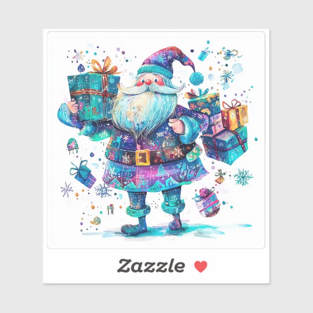 Joyful Violet Santa Spreads Christmas Cheer Sticker (Sheet)