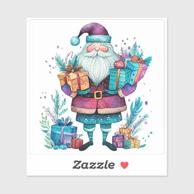Joyful Violet Santa With Gifts Sticker (Sheet)