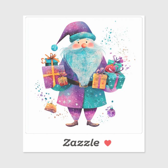 Joyful Violet Santa With Holiday Gifts Sticker (Sheet)