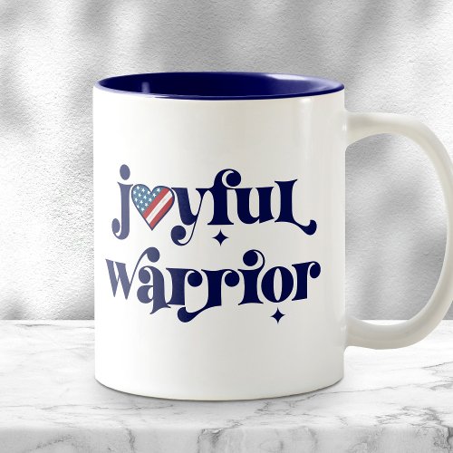 Joyful Warrior Navy Type USA Flag Heart Feminist Two-Tone Coffee Mug