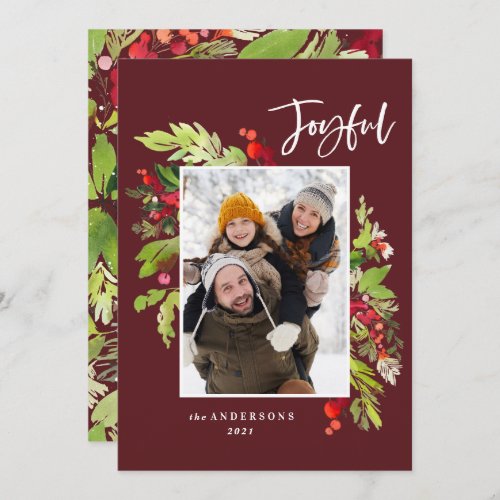 Joyful watercolor botanical 1 photo Christmas Holiday Card