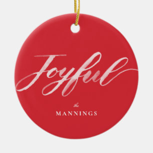 Joyful Watercolor Brush Lettering Flat Ceramic Ornament