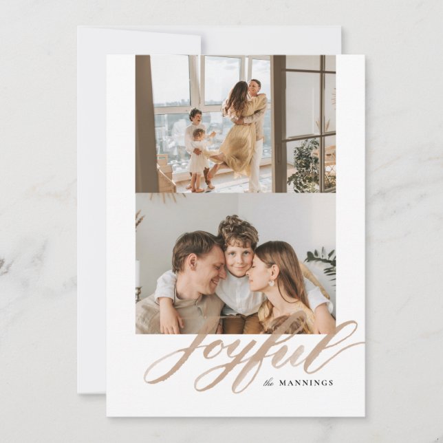 Joyful Watercolor Brush Lettering Flat Holiday Card (Front)