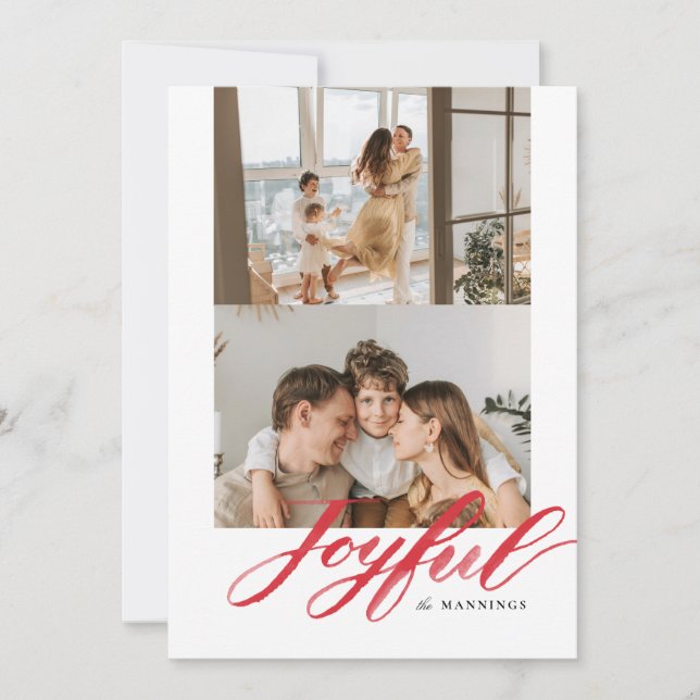 Joyful Watercolor Brush Lettering Flat Holiday Card (Front)