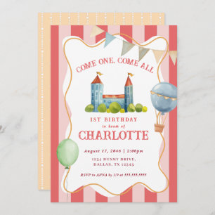 Joyful Watercolor Circus Baby 1st Birthday Party Invitation