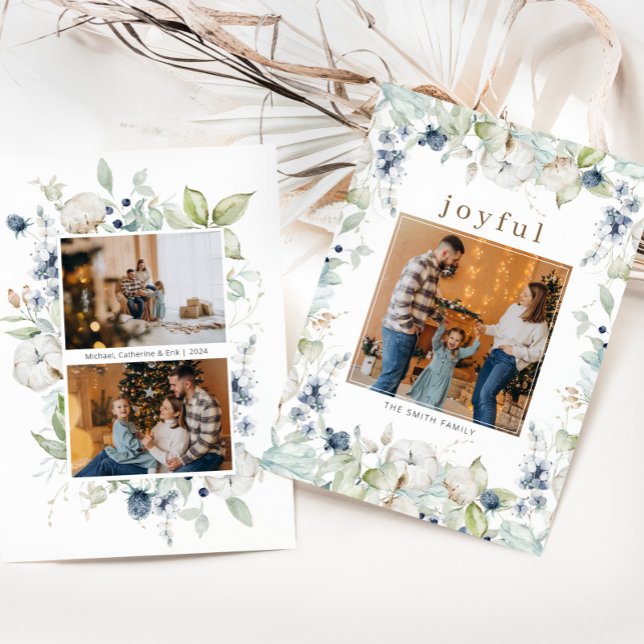 Joyful Watercolor Foliage Christmas Holiday Card (Creator Uploaded)