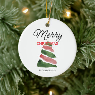 Joyful Watercolor Red Green Purple Blue Ceramic Ornament