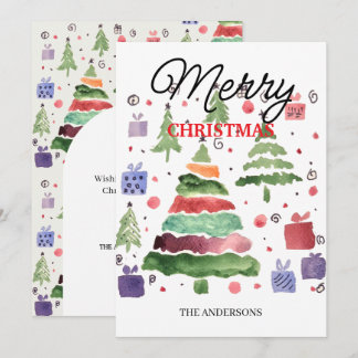 Joyful Watercolor Red Green Purple Blue Holiday Card