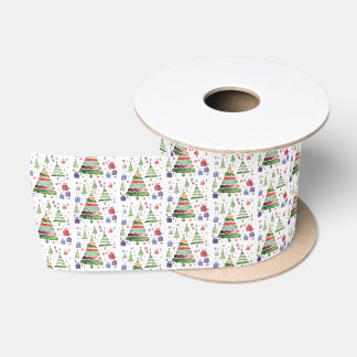 Joyful Watercolor Red Green Purple Blue Satin Ribbon