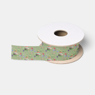 Joyful Watercolor Red Green Purple Blue Satin Ribbon