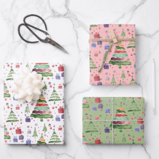 Joyful Watercolor Red Green Purple Blue Wrapping Paper Sheets