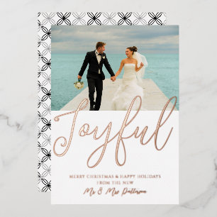 Joyful Wedding Mr & Mrs First Christmas Photo Foil Invitation