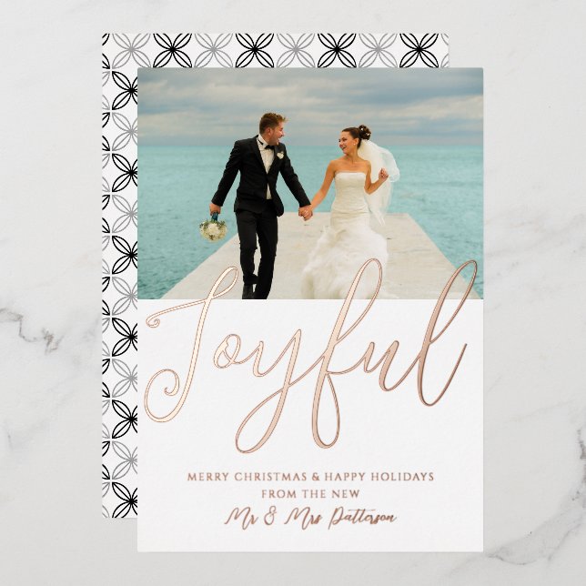 Joyful Wedding Mr & Mrs First Christmas Photo Foil Invitation (Front/Back)