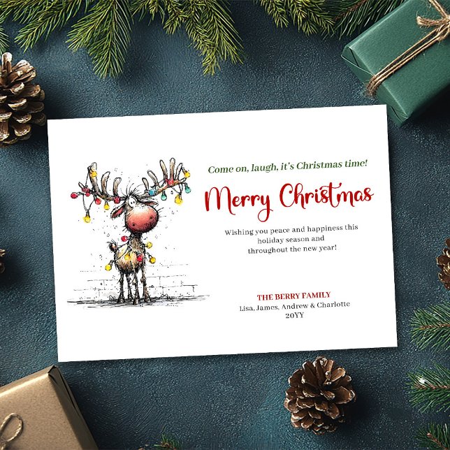 Joyful Whimsical Reindeer Christmas Greeting Holiday Card (Joyful Whimsical Reindeer Christmas Greeting)