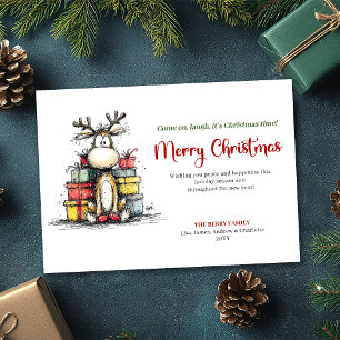 Joyful Whimsical Reindeer Holiday Greeting Card