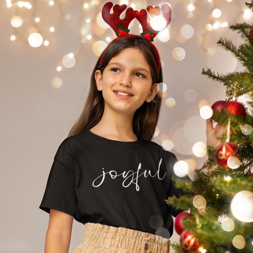 Joyful White Calligraphy  T_Shirt