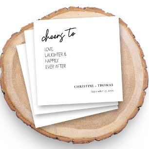 Joyful White Casual Rounded Script Cheers Wedding Napkins