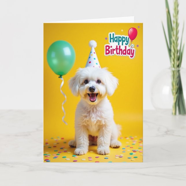 Joyful White Dog Birthday Card (Front)