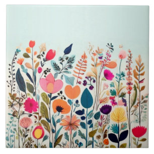 Joyful Wild Flowers - Colorful Floral Flower Ceramic Tile
