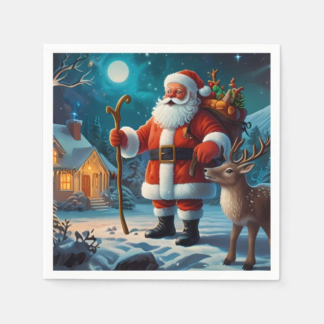 Joyful winter Christmas celebration scene Napkins (Front)