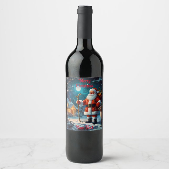 Joyful winter Christmas celebration scene Wine Label (Front)