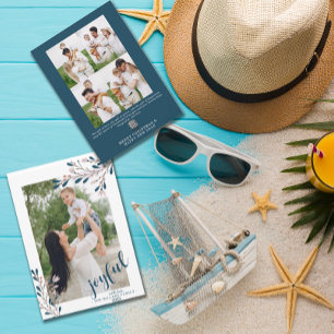 Joyful Winter Floral Photo Holiday Card