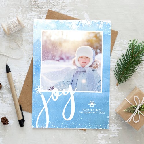 Joyful Winter Watercolor Snowflake Holiday Photo