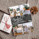 Joyful Wish | Christmas Photo Collage Card<br><div class="desc">Beautiful typography based holiday photo card features four of your favorite square family photos in a collage layout. "Joyful Wishes" appears in the center in white hand lettered typography on a charcoal gray chalkboard background accented with white sketched leaves and red holly berries. Customize with your personal greeting, family names...</div>